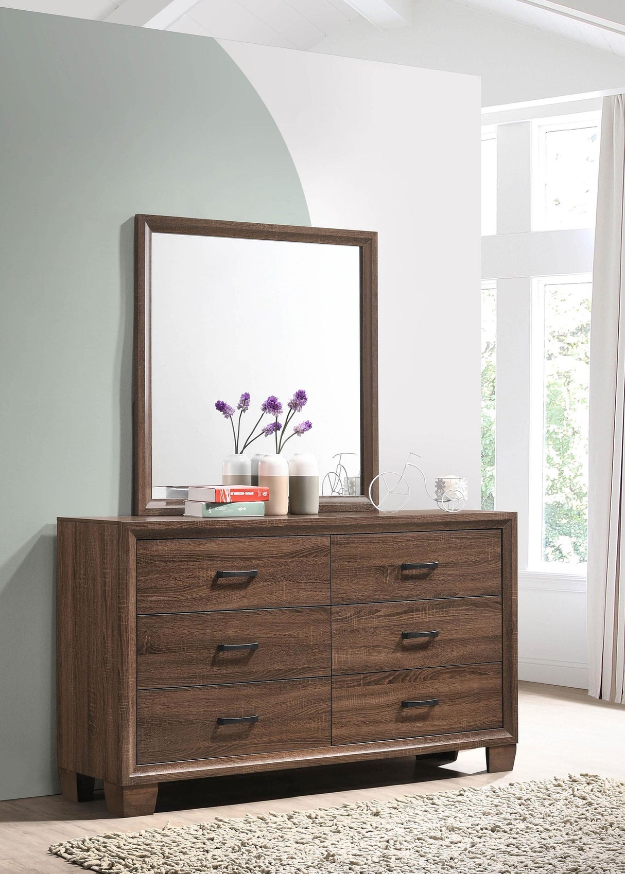Coaster Brandon 6-drawer Dresser with Mirror Warm Brown