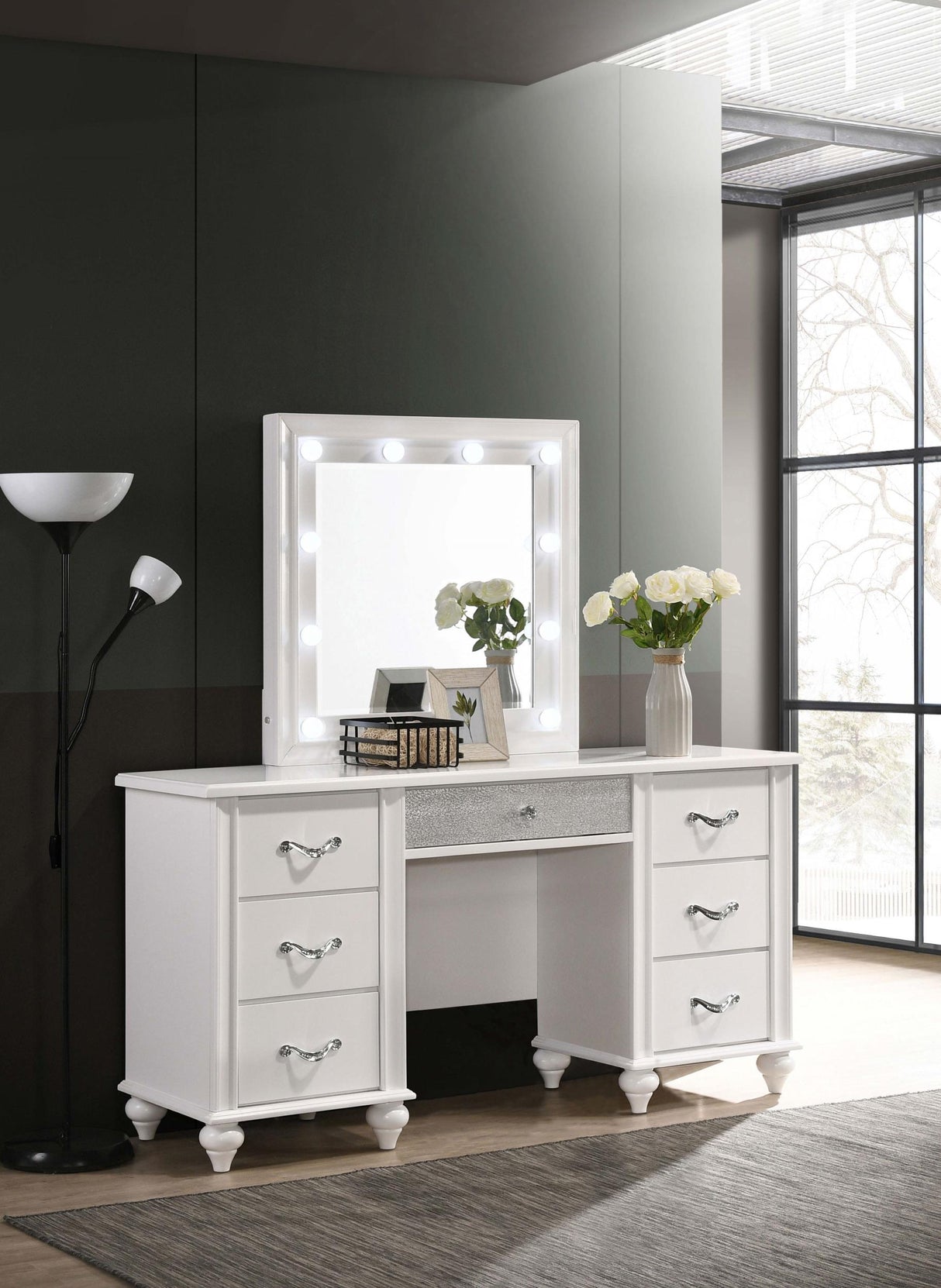 Coaster Barzini 7-drawer Vanity Set with Lighting White