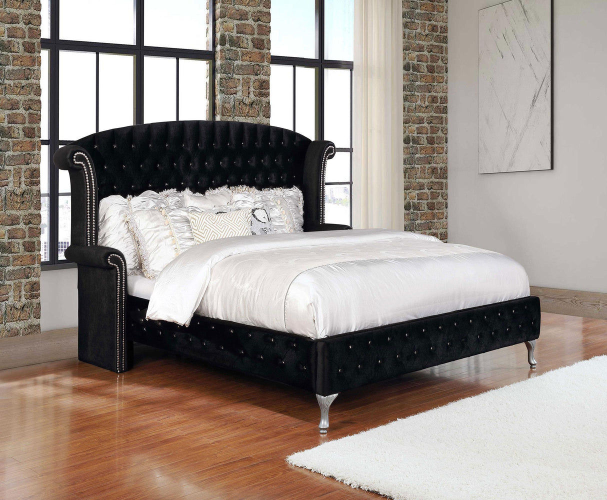 Coaster Deanna Upholstered Eastern King Wingback Bed Black
