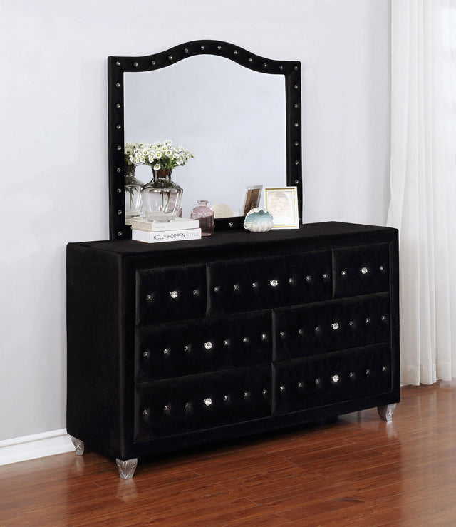 Coaster Deanna 7-drawer Upholstered Dresser with Mirror Black