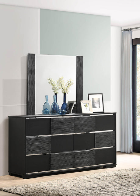 Coaster Blacktoft 6-drawer Dresser with Mirror Black