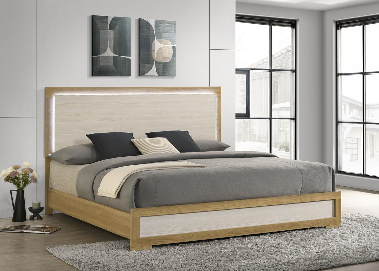 Coaster Hyland Eastern King Panel Bed LED Headboard Natural