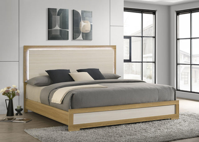 Coaster Hyland Eastern King Panel Bed LED Headboard Natural