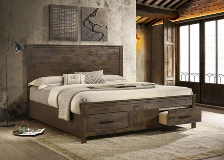 Coaster Woodmont Eastern King Storage Bed Rustic Golden Brown
