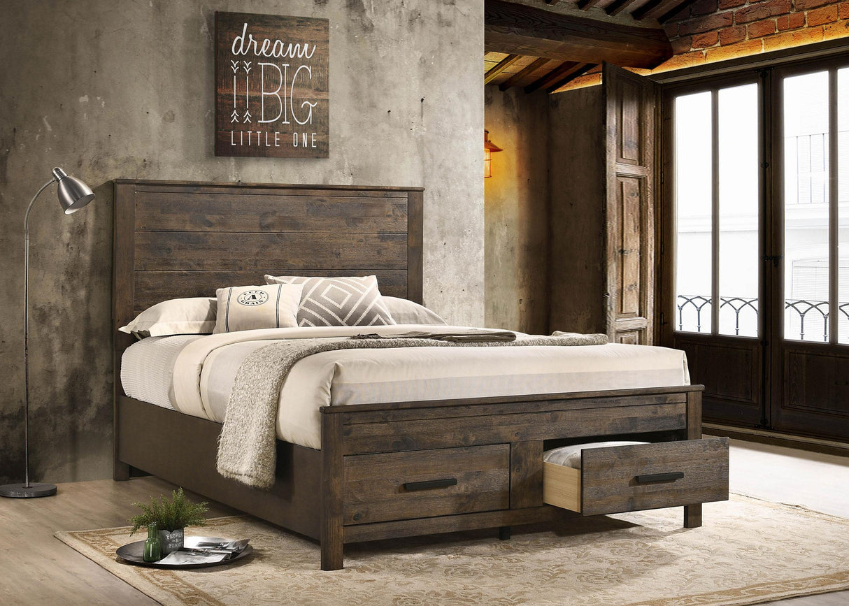 Coaster Woodmont Wood Queen Storage Panel Bed Rustic Golden Brown