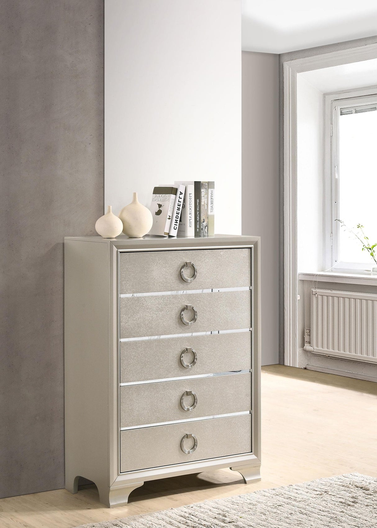 Coaster Salford 5-drawer Bedroom Chest Metallic Sterling