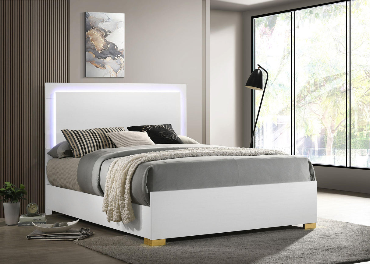 Coaster Marceline Wood Eastern King LED Panel Bed White