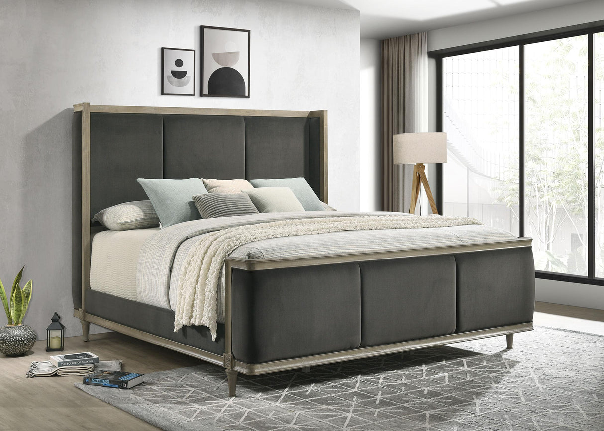 Coaster Alderwood Upholstered California King Wingback Bed Grey