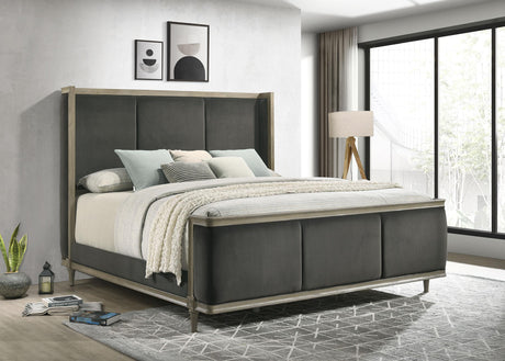 Coaster Alderwood Upholstered Queen Wingback Bed French Grey