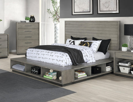 Coaster Derbyshire Wood Queen Storage Panel Bed Grey Oak