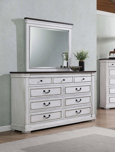 Coaster Hillcrest 9-drawer Dresser with Mirror Distressed White