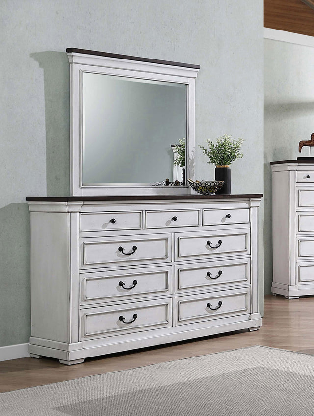 Coaster Hillcrest 9-drawer Dresser with Mirror Distressed White