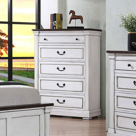 Coaster Hillcrest 5-drawer Bedroom Chest Distressed White