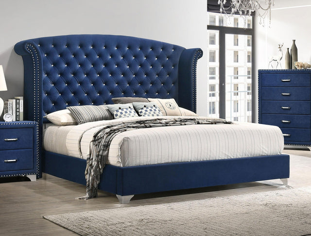Coaster Melody Upholstered Eastern King Wingback Bed Pacific Blue