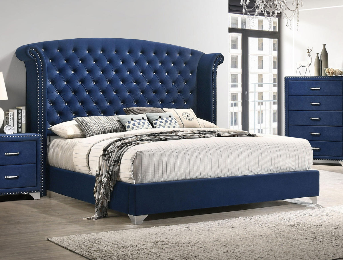 Coaster Melody Upholstered California King Wingback Bed Pacific Blue