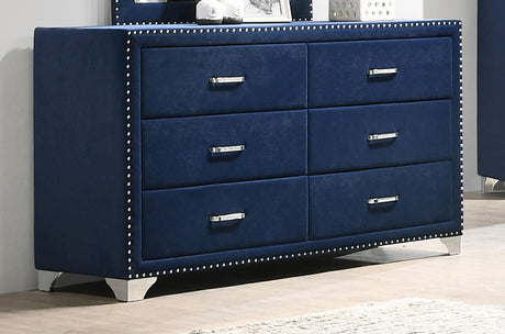 Coaster Melody 6-drawer Upholstered Dresser Pacific Blue