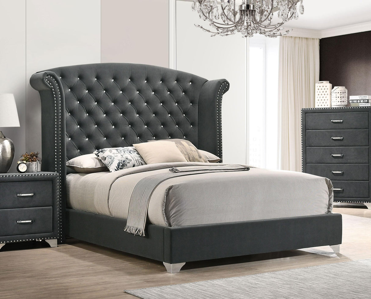 Coaster Melody Upholstered Eastern King Wingback Bed Grey