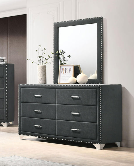 Coaster Melody 6-drawer Upholstered Dresser with Mirror Grey
