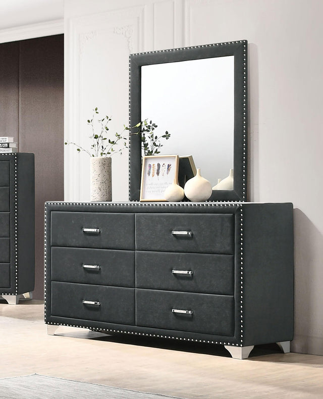 Coaster Melody 6-drawer Upholstered Dresser with Mirror Grey