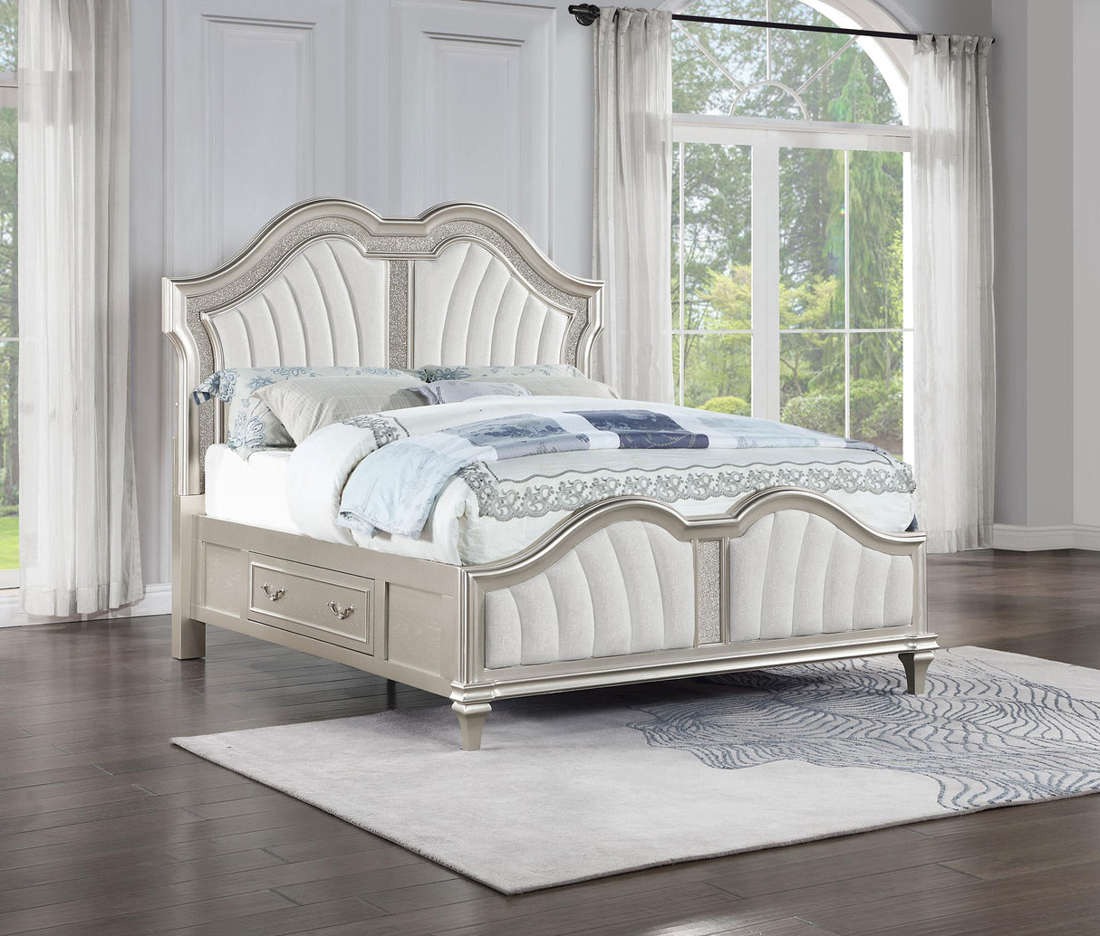 Coaster Evangeline Eastern King LED Storage Panel Bed Silver Oak