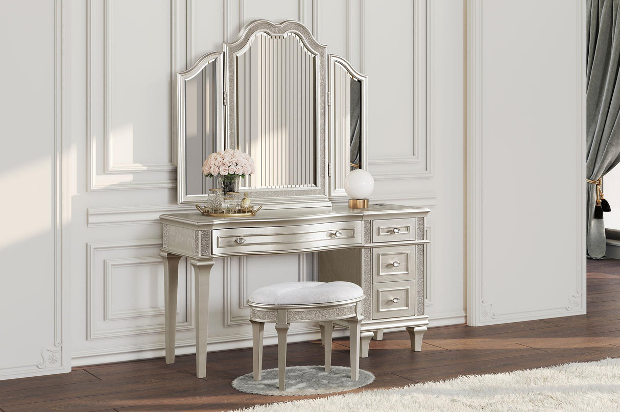Coaster Evangeline 4-drawer Vanity Set with Stool Silver Oak