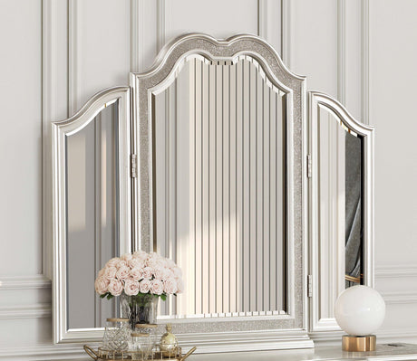 Coaster Evangeline Tri-Fold Vanity Mirror Silver Oak