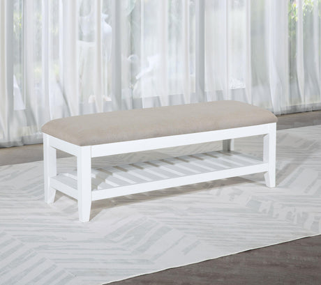 Coaster Bexhill Upholstered Rectangular Bench with Shelf White