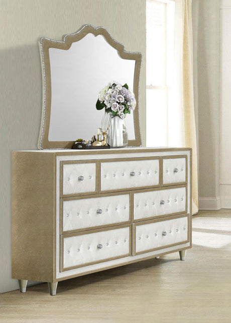 Coaster Antonella 7-drawer Upholstered Dresser with Mirror Ivory
