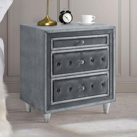 Coaster Antonella Upholstered 3-drawer Nightstand Grey