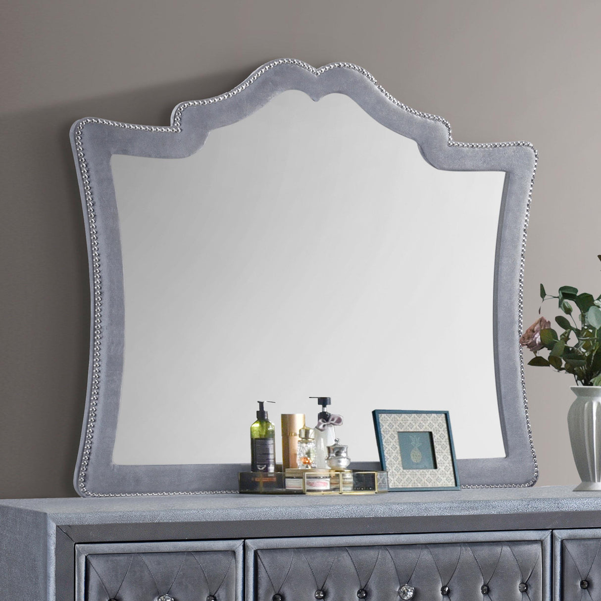 Coaster Antonella Upholstered Dresser Mirror Grey