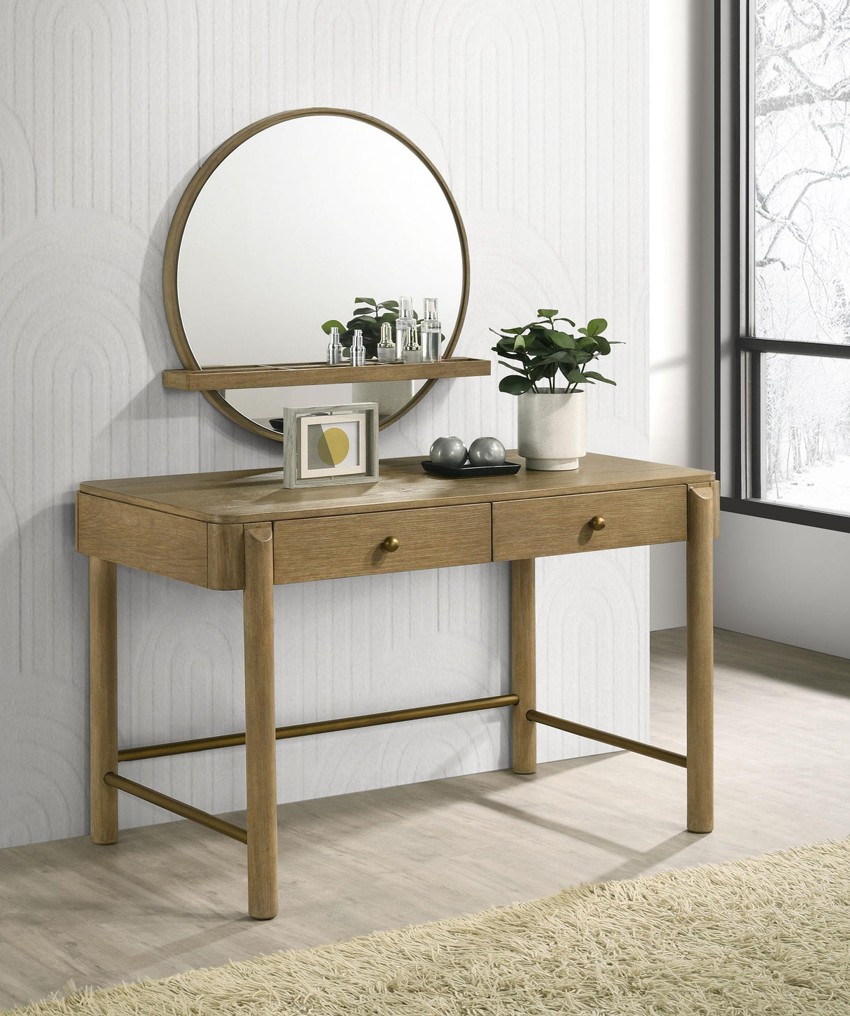 Coaster Arini 2-piece Makeup Vanity Table and Mirror Set Sand Wash