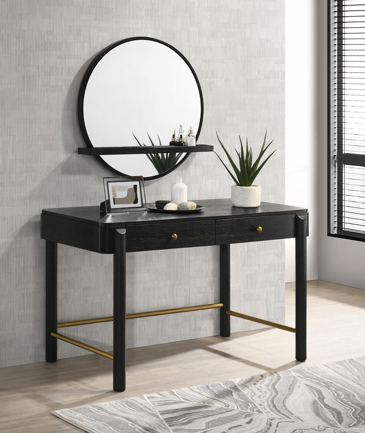 Coaster Arini 2-piece Makeup Vanity Table and Mirror Set Black