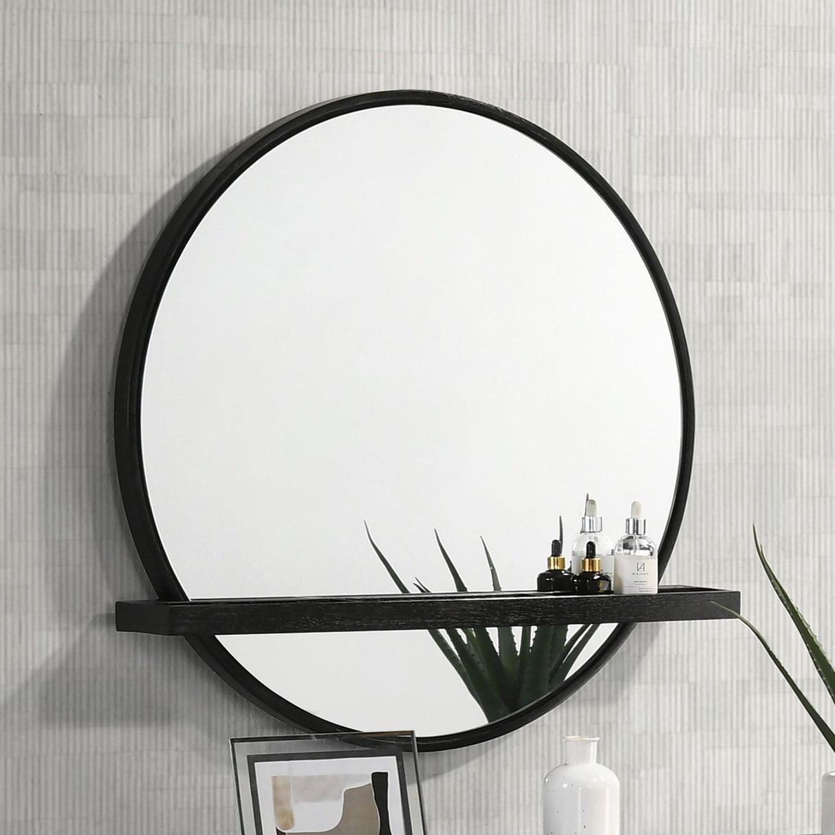 Coaster Arini Round Vanity Wall Mirror with Shelf Black