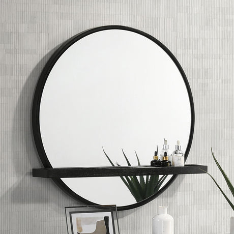 Coaster Arini Round Vanity Wall Mirror with Shelf Black