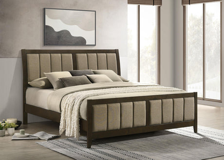 Coaster Wilkes 51-inch Upholstered Eastern King Bed Dark Cocoa