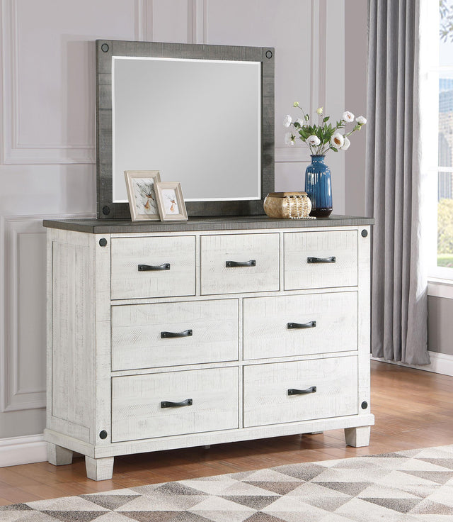 Coaster Lilith 7-drawer Dresser with Mirror Distressed White