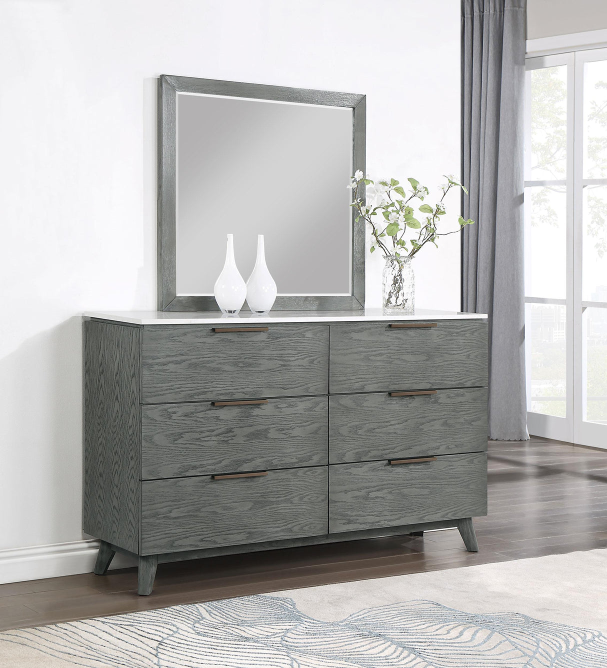 Coaster Nathan 6-drawer Dresser with Mirror Grey