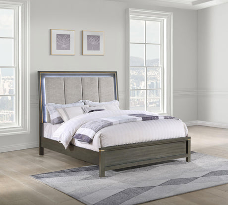 Coaster Kieran Wood Eastern King LED Panel Bed Grey