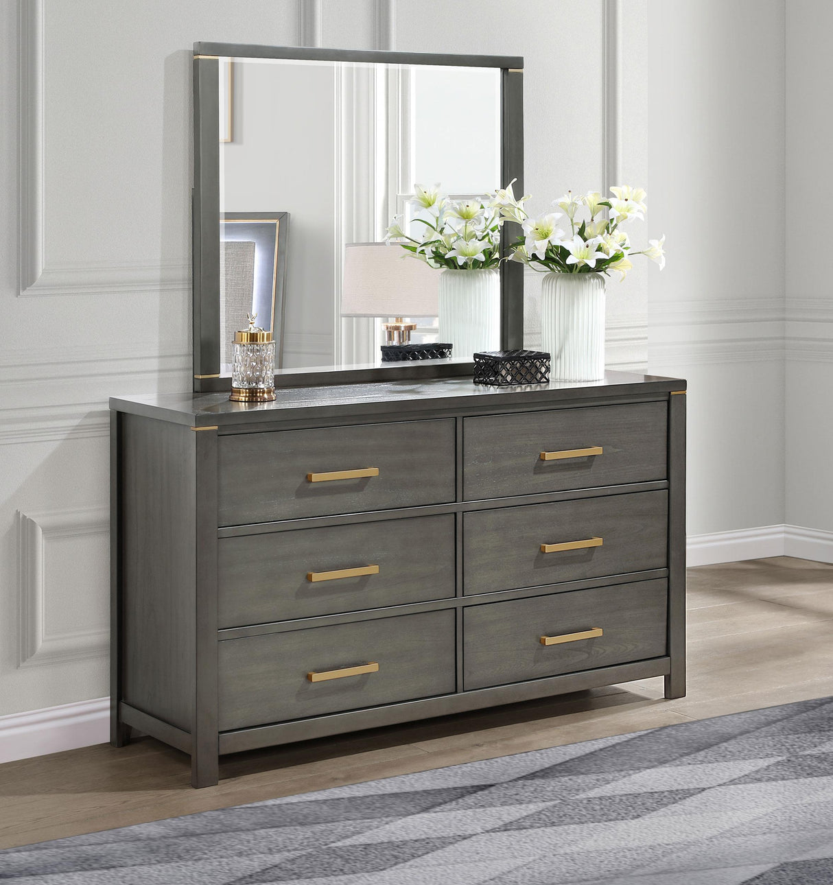 Coaster Kieran 6-drawer Dresser with Mirror Grey