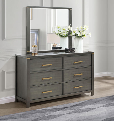 Coaster Kieran 6-drawer Dresser with Mirror Grey