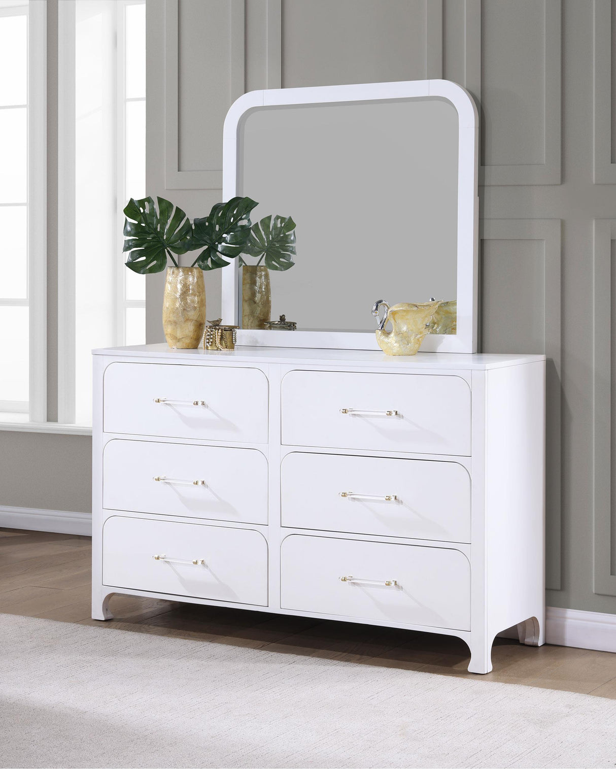 Coaster Anastasia 6-drawer Dresser with Mirror Pearl White