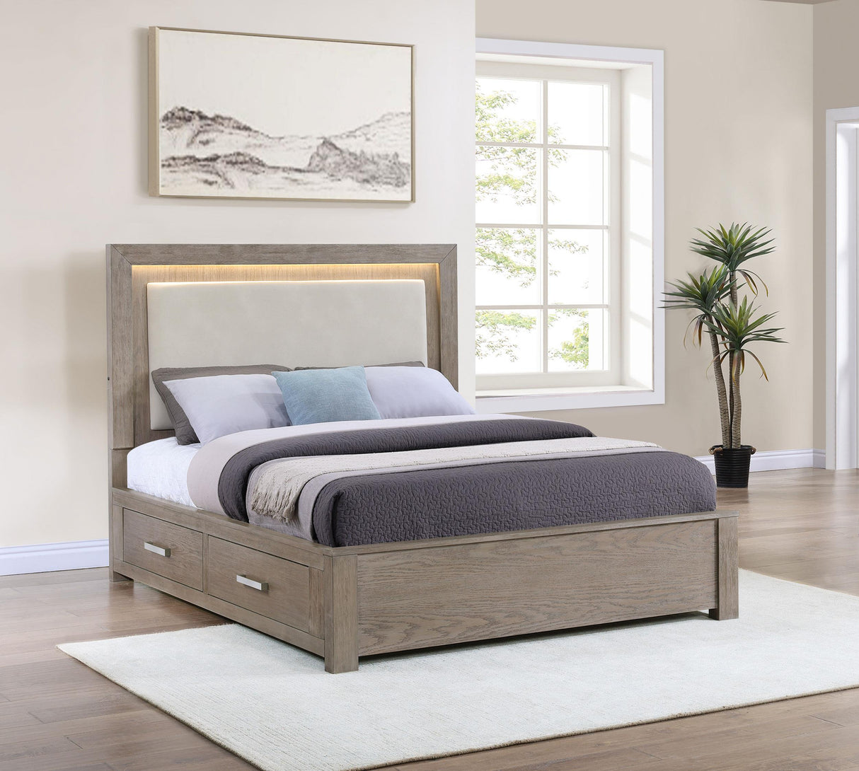 Coaster Kenora 56-inch Queen LED Storage Bed Barley Brown