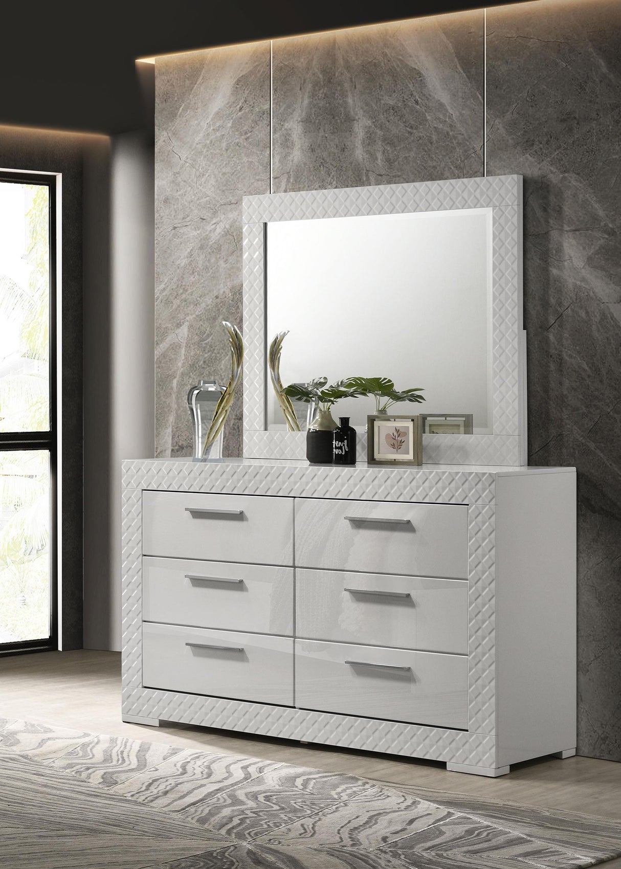 Coaster Ives 6-drawer Dresser and Mirror White High Gloss