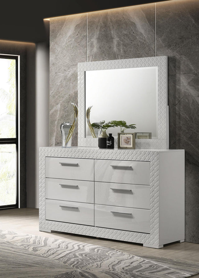 Coaster Ives 6-drawer Dresser and Mirror White High Gloss