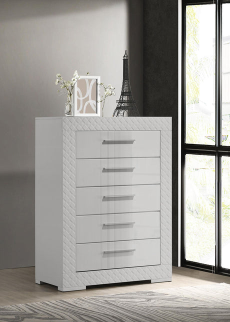 Coaster Ives 5-drawer Bedroom Chest of Drawers White High Gloss