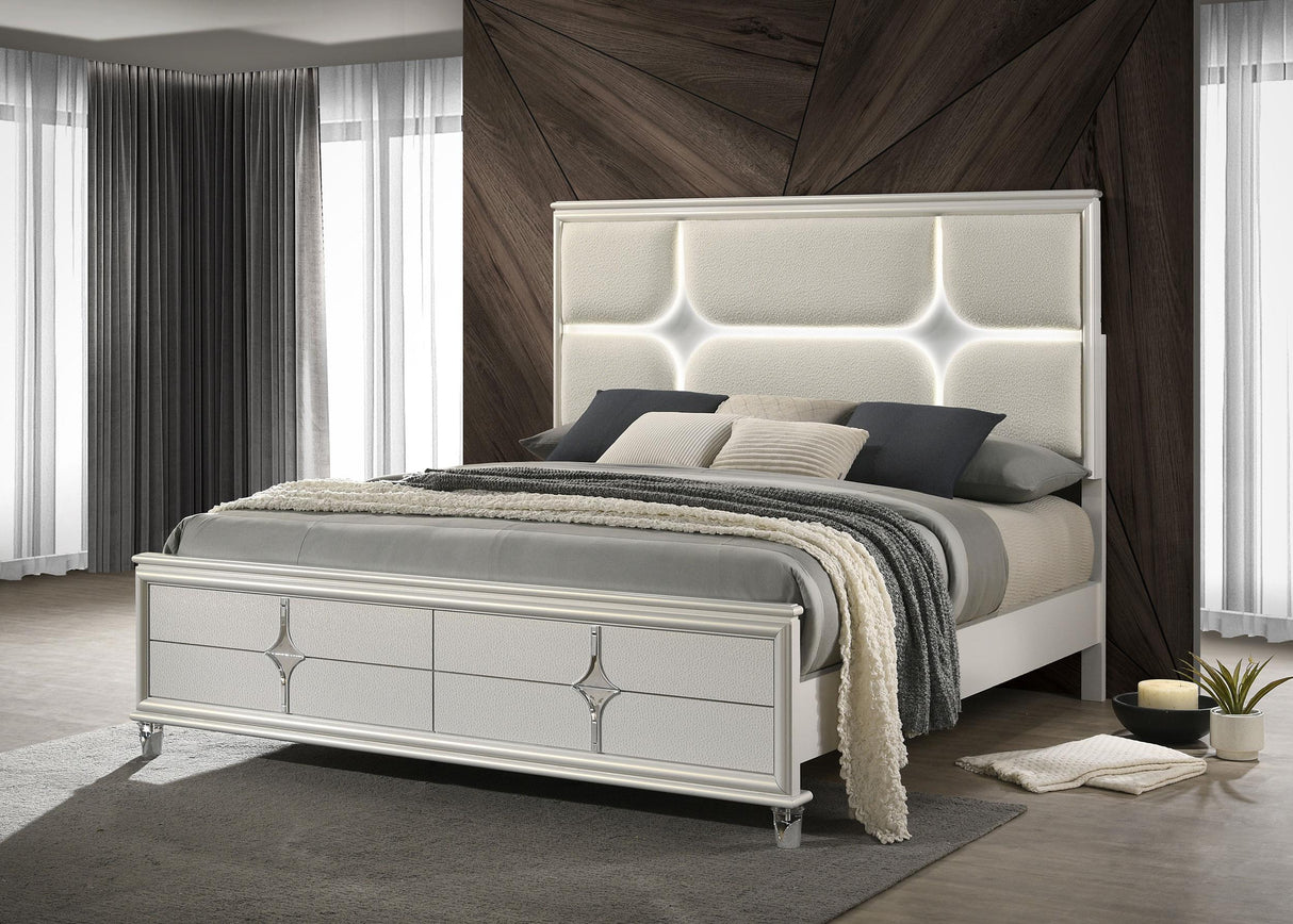 Coaster Olivia California King Panel Bed LED Headboard Pearl White
