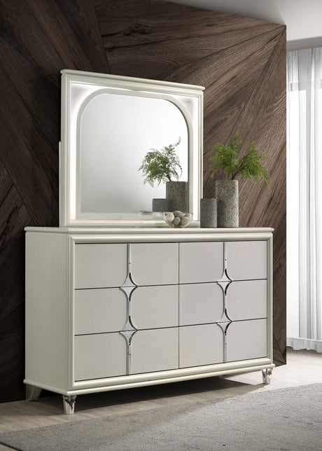 Coaster Olivia 6-drawer Dresser and LED Mirror Pearl White