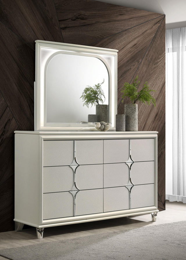 Coaster Olivia 6-drawer Dresser and LED Mirror Pearl White