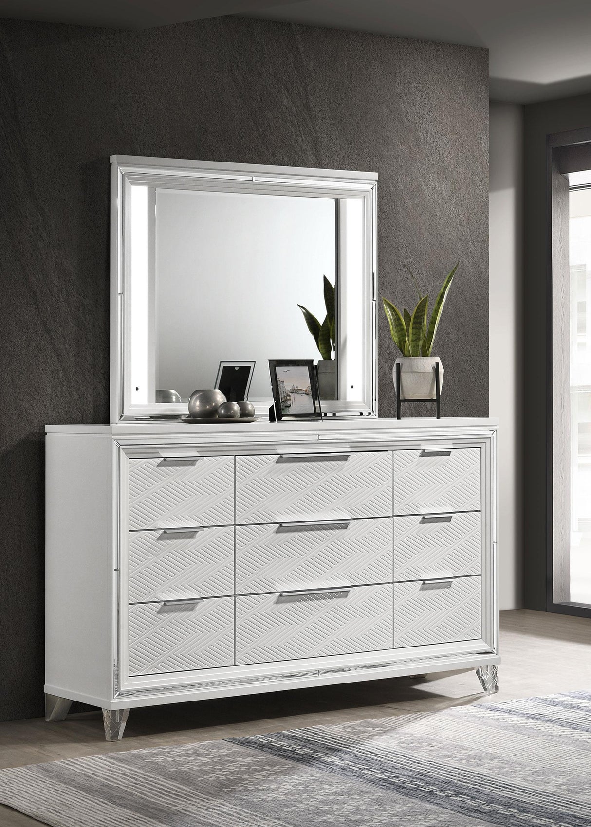 Coaster Marmore 9-drawer Dresser and LED Mirror White