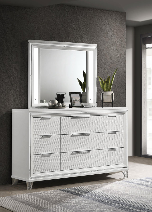 Coaster Marmore 9-drawer Dresser and LED Mirror White
